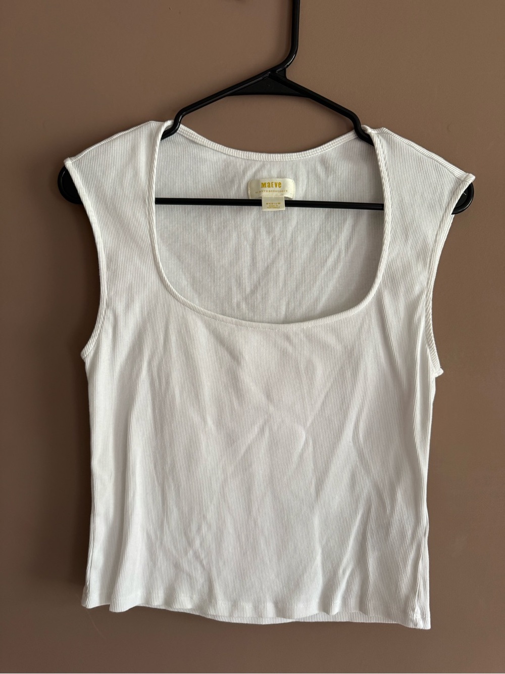 Maeve White Ribbed Scoop Tank Top